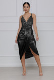 Summer sexy cross ice silk sling deep V bag hip dress female