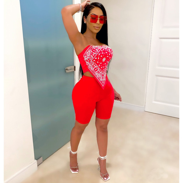 Women's Nightclub Sexy Print Bandana Two-Piece Set