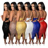 Women's Summer Lace-Up Long Sequin Dress Feminine Nightclub Wear