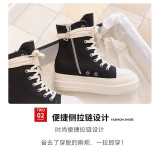 Platform high-top shoes women's side zipper canvas lace-up casual sneakers platform shoes