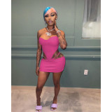 Women's summer wrap chest fake two-piece skirt suit sexy leather nightclub two-piece set