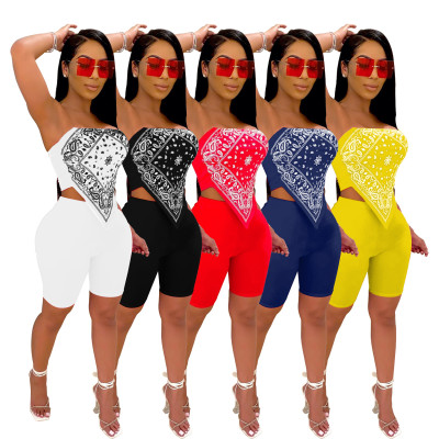 Women's Nightclub Sexy Print Bandana Two-Piece Set