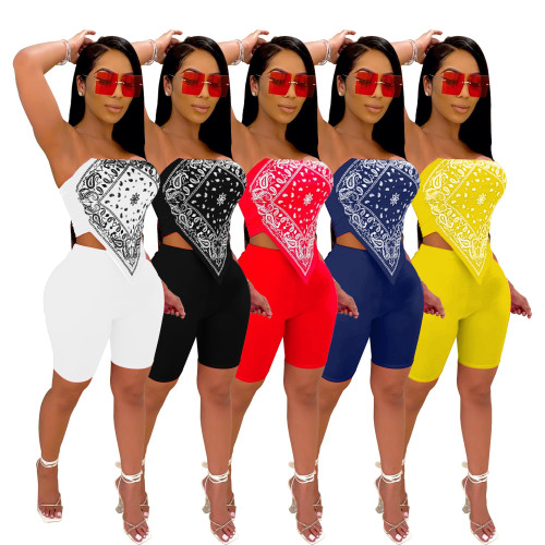 Women's Nightclub Sexy Print Bandana Two-Piece Set