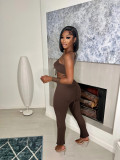 Summer sexy halter neck low-cut drawstring blouse flared trousers two-piece women's