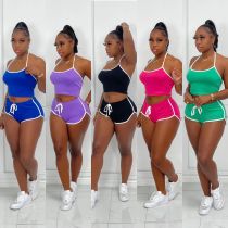 Women's Solid Color Halter Outdoor Sports Two-Piece Shorts Suit Women's Solid Color Halter Outdoor Sports Two-Piece Shorts Suit