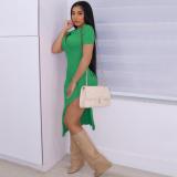 Spring and autumn pit strip V-neck split fashion sexy casual women's dress