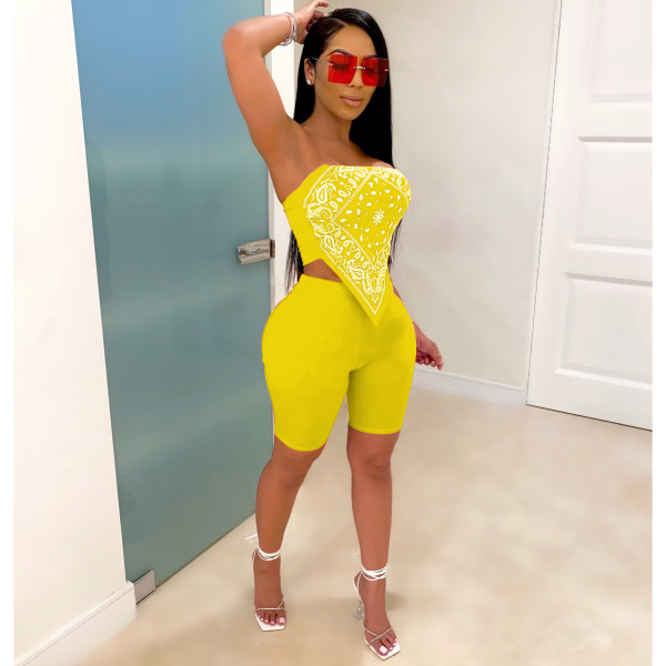 Women's Nightclub Sexy Print Bandana Two-Piece Set