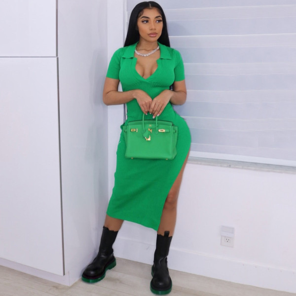 Spring and autumn pit strip V-neck split fashion sexy casual women's dress