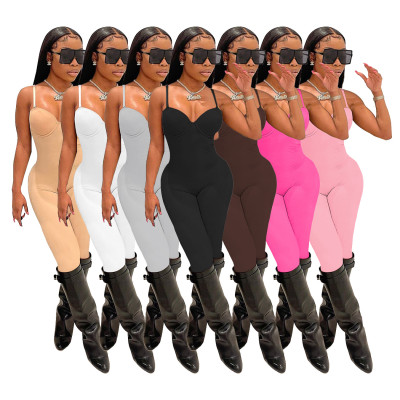 Women's summer sexy thin suspender jumpsuit women's solid color