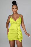 Sexy ruffled V-neck topless suspender bag hip nightclub dress