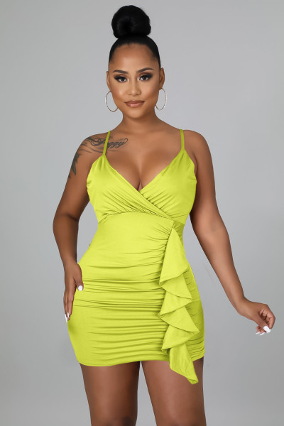 Sexy ruffled V-neck topless suspender bag hip nightclub dress
