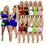 Women's Korean Velvet Vest Shorts Tracksuit