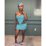 Women's summer wrap chest fake two-piece skirt suit sexy leather nightclub two-piece set