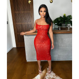 Women's Summer Lace-Up Long Sequin Dress Feminine Nightclub Wear