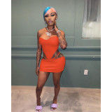 Women's summer wrap chest fake two-piece skirt suit sexy leather nightclub two-piece set