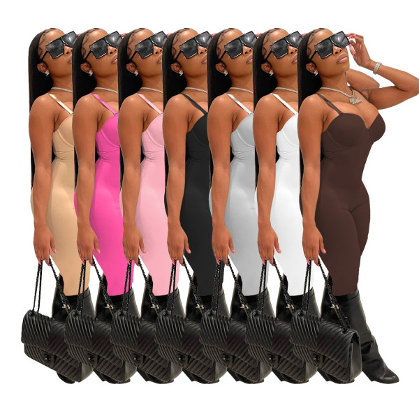 Women's summer sexy thin suspender jumpsuit women's solid color