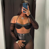 women's thin and short vest with thin shoulder straps and leather tube top suspenders X21TP744