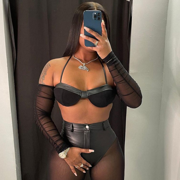 women's thin and short vest with thin shoulder straps and leather tube top suspenders X21TP744