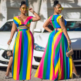 Plus Size Women Fashion Sexy Print Ruffle Two Piece Set