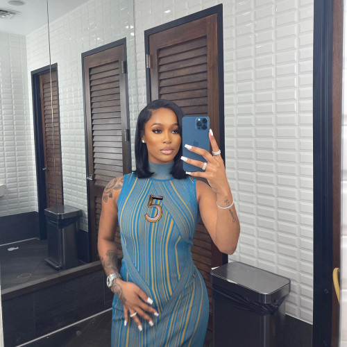 Fashion Striped Digital Skirt Retro Vertical Digital Dress