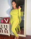 Sexy women's spring and summer jumpsuits One word neck ripped jumpsuit