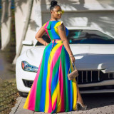 Plus Size Women Fashion Sexy Print Ruffle Two Piece Set