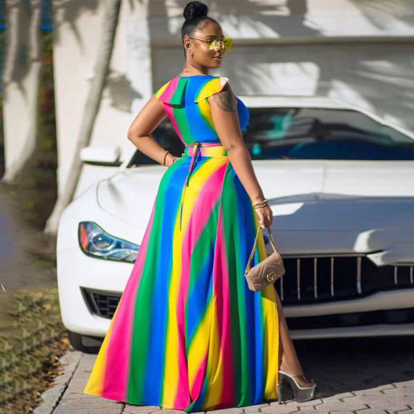 Plus Size Women Fashion Sexy Print Ruffle Two Piece Set