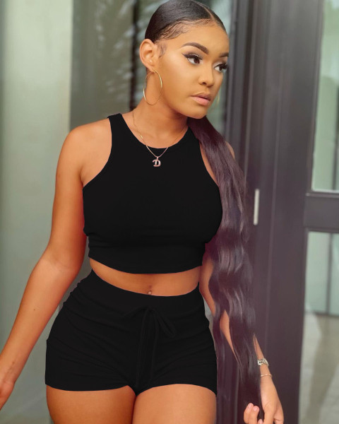 Women's Fashion Casual Solid Color Waistless Strap Decoration Slim Vest Hot Pants Sports Two-piece Set