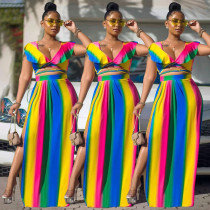 Plus Size Women Fashion Sexy Print Ruffle Two Piece Set