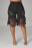 Casual Solid Frayed Fringe Jeans