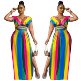 Plus Size Women Fashion Sexy Print Ruffle Two Piece Set