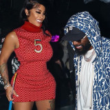 Women's Fashion Striped Digital Skirt Retro Wavy Digital Dress