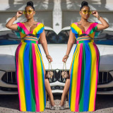 Plus Size Women Fashion Sexy Print Ruffle Two Piece Set