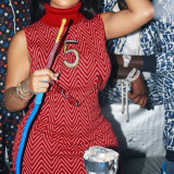 Women's Fashion Striped Digital Skirt Retro Wavy Digital Dress