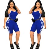 Fashion casual sexy side suspenders striped stitching small feet jumpsuit
