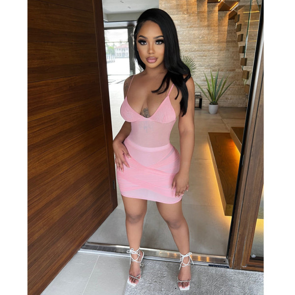 Sexy mesh two-piece skirt suit