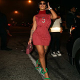 Women's Fashion Striped Digital Skirt Retro Wavy Digital Dress