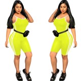 Fashion casual sexy side suspenders striped stitching small feet jumpsuit
