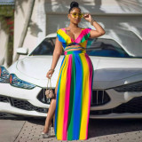 Plus Size Women Fashion Sexy Print Ruffle Two Piece Set