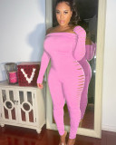 Sexy women's spring and summer jumpsuits One word neck ripped jumpsuit