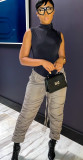 Pleated Drawstring High Waist Stretch Stacked Pants