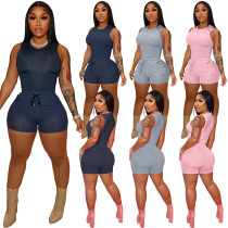 Women's Fashion Casual Solid Color Tank Top Slim Shorts Strap Sports Suits Women's Fashion Casual Solid Color Tank Top Slim Shorts Strap Sports Suits