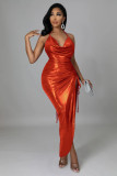 Women's temperament dress halter neck open back slit ruffled lace irregular dress