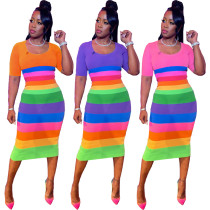 Women's Sexy Fashion Skinny Rainbow Print Women's Dress