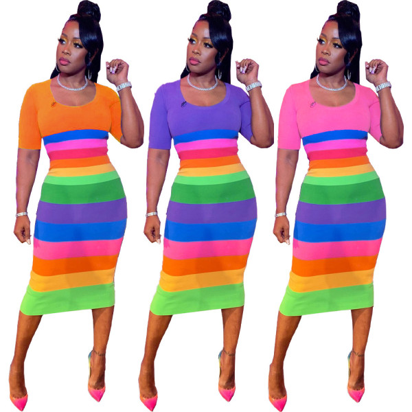 Women's Sexy Fashion Skinny Rainbow Print Women's Dress