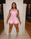 Women's Fashion Casual Solid Color Tank Top Slim Shorts Strap Sports Suits