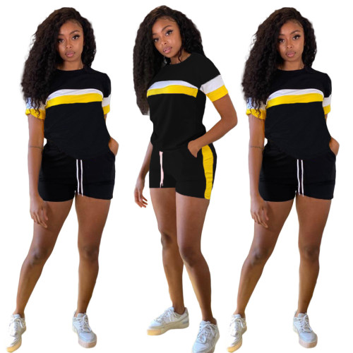 Contrast color stitching casual sports two-piece suit