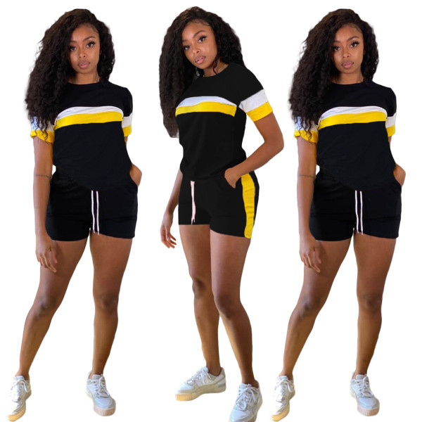 Contrast color stitching casual sports two-piece suit