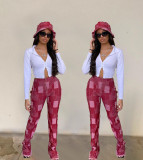 Women's Fashion Faux Denim Plaid Printed Hem Fringe Casual Pants