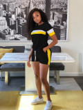 Contrast color stitching casual sports two-piece suit
